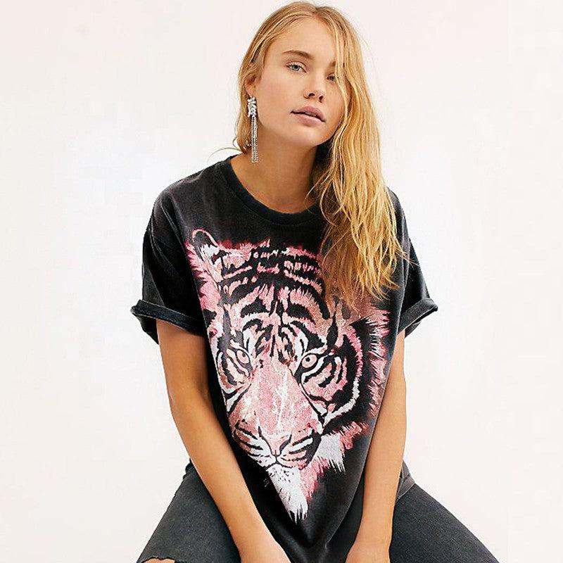 Cheky - New Style Pure Cotton Black Printing Fashion Casual T-Shirt