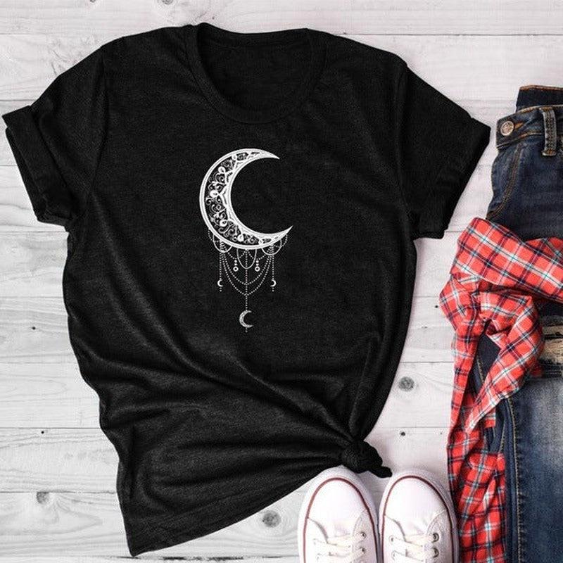 Cheky - Sun Moon Women Tshirt O-neck T Shirt Women Cotton Printed Camiseta Mujer Short Sleeve Tshirt