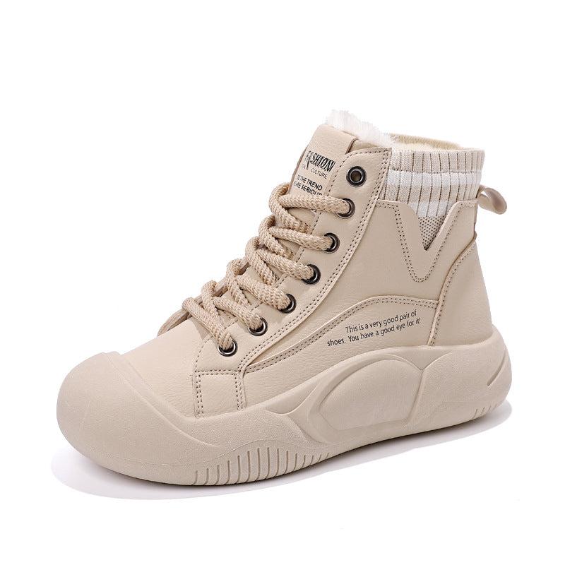 Cheky - Women's Autumn And Winter Fleece-lined High-top Casual Shoes