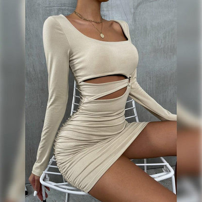 Cheky - Sexy Square Neck Long Sleeve Dress