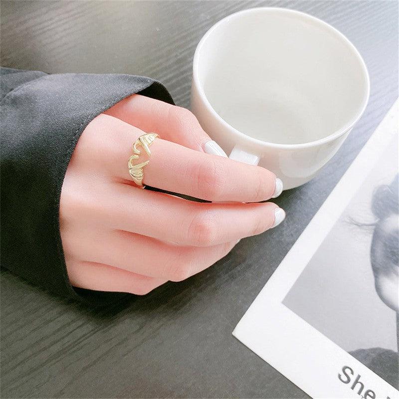 Cheky - Romantic Heart Hand Hug Fashion Ring For Women Couple Jewelry Silver Color Punk Gesture Wedding Men Finger Accessories Gifts