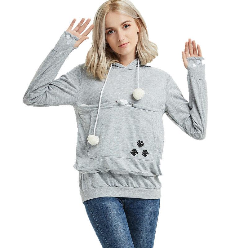 Cheky - Cute Hoodies Pullover Sweatshirts With Pet Pocket For Cat Clothes Winter Women