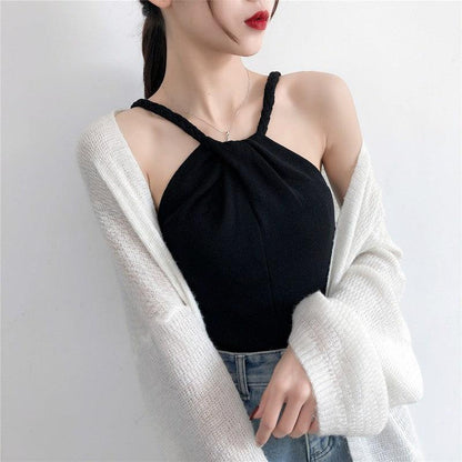 Cheky - Off-the-shoulder Knitted Camisole Women's New Sexy Outer Wear