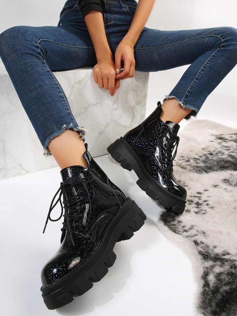 Cheky - High-rise Glossy Low-top Women's Boots