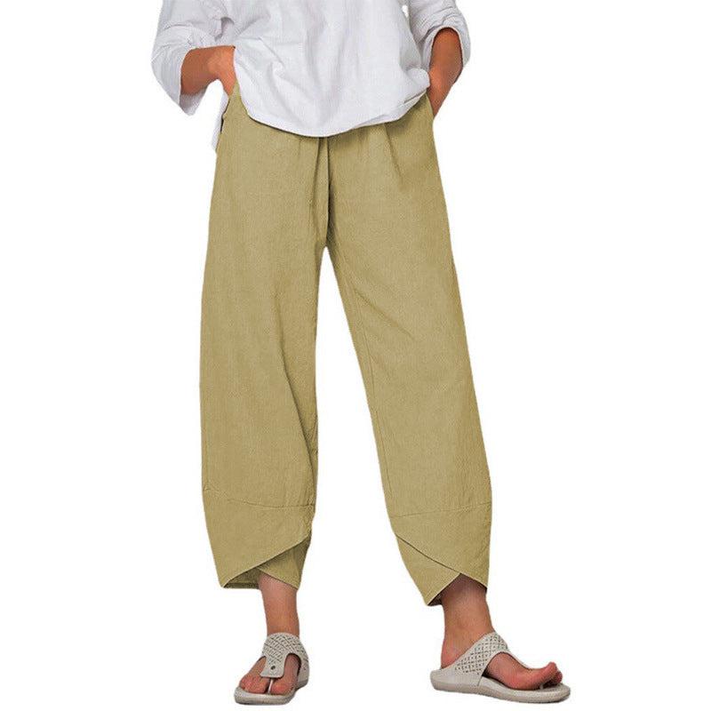 Cheky - Cotton And Linen Wide Leg Pants Solid Color High Waist Loose Casual Trousers For Women