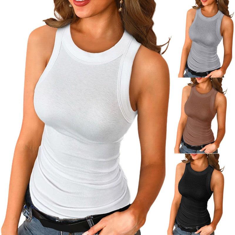 Cheky - Basic Shirt Round Neck Sleeveless Tops Camisole Women Casual Sport Vest Summer