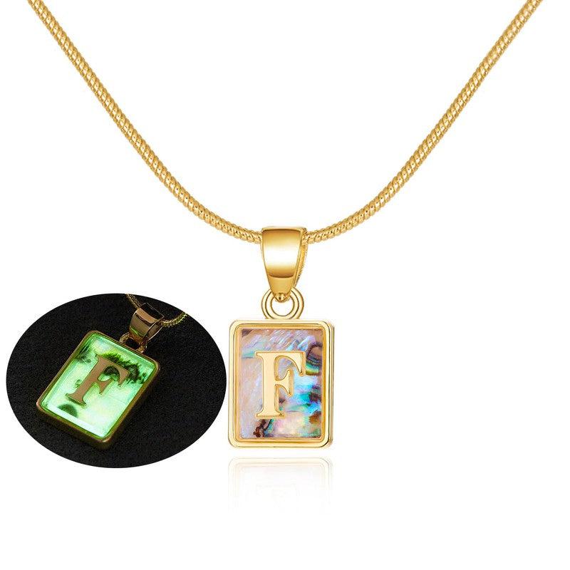 Cheky - 26 Letter Square Necklace Colorful Shell Luminous Pendant Chain Necklace For Women Temperament Ladies Jewelry