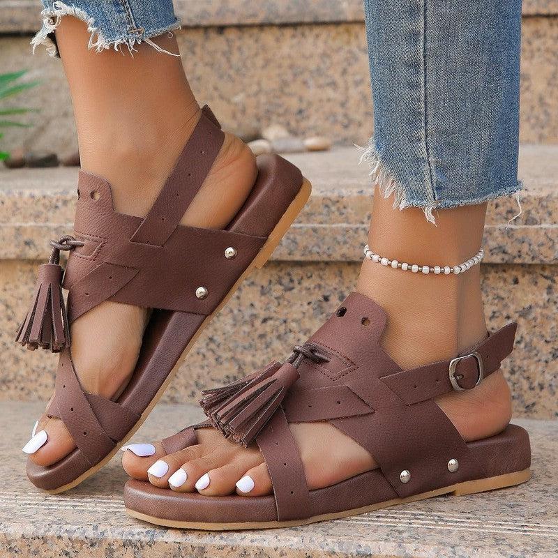 Cheky - New Tassel Rivet Buckle Sandals Summer Casual Comfortable Bohemian Beach Shoes For Women