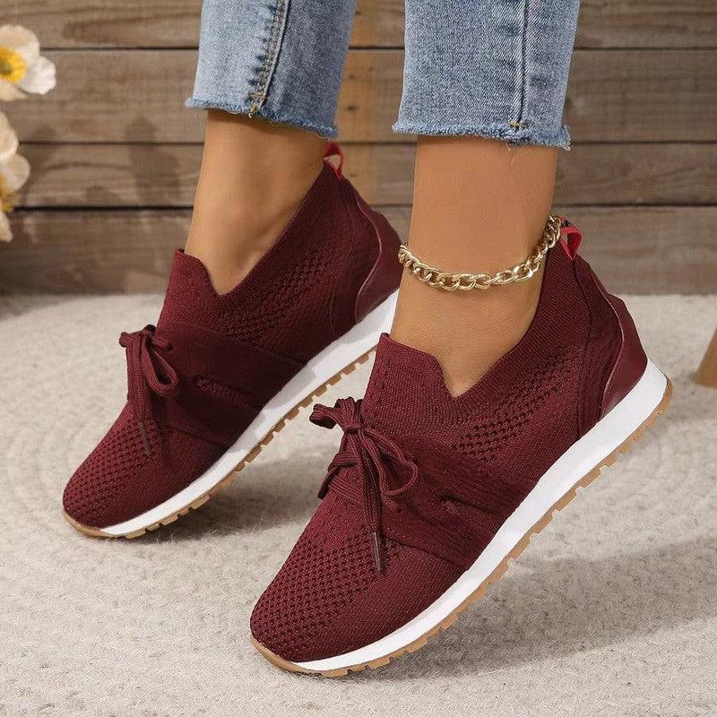 Cheky - New Lace Up Mesh Flats Shoes For Women Breathable Casual Breathable Walking Wedges Shoes