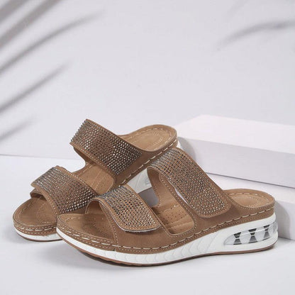 Cheky - New Air Cushion Wedges Sandals Summer Casual Rhinestone Slides Roman Sandals For Women Non-slip Beach Shoes