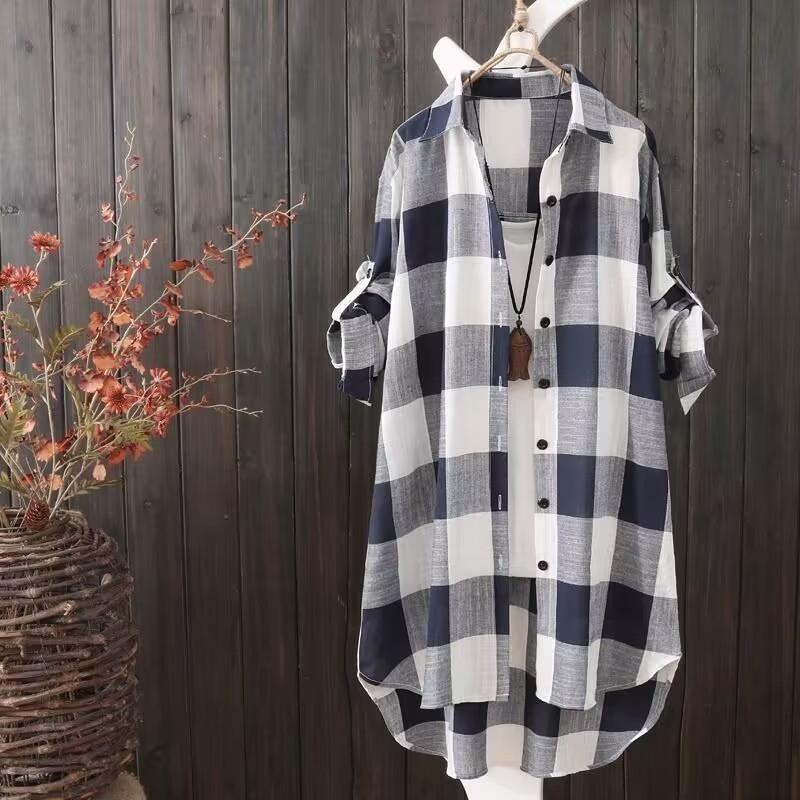 Cheky - Sunscreen shirt women's medium length plaid shirt women's casual coat