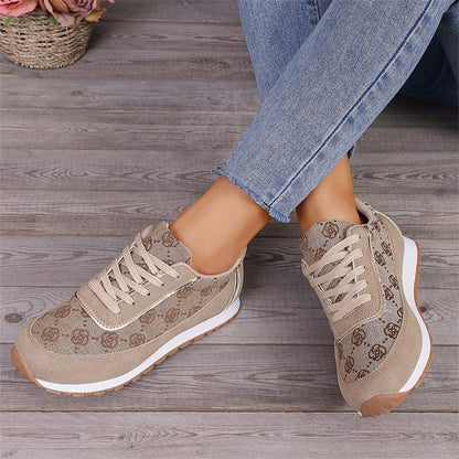 Cheky - Flower Print Lace-up Sneakers Casual Fashion Lightweight Breathable Walking Running Sports Shoes Women Flats