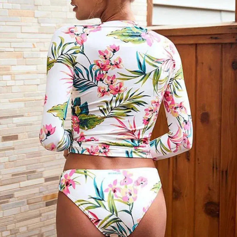 Cheky - 2022 Long Sleeve Swimsuit Floral Print Bikini Bathing Suit Women Biquini Tankini Set Two-Piece Suits Swimwear Female Bikinis