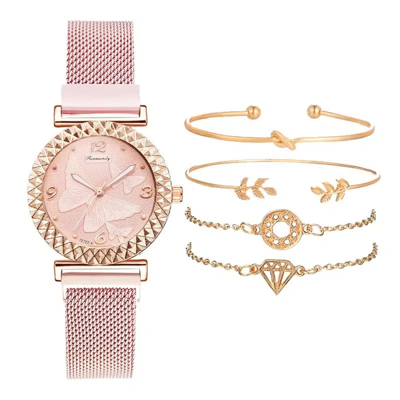 Cheky - 5PCS Women Watch Set Luxury Rose Gold Dress Quartz Watch Bracelet Ladies Sports Wrist Watch Clock Gift Women Relogio Feminino