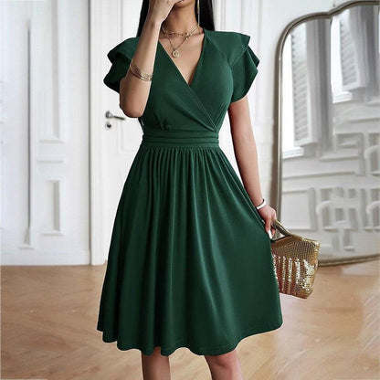 Cheky - Women's Fashionable Temperament Elegant V-neck Midi Dress