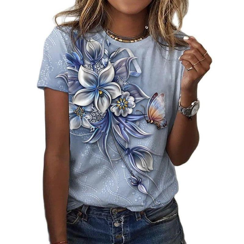 Cheky - Women's All-matching Printed Round Neck Short Sleeve