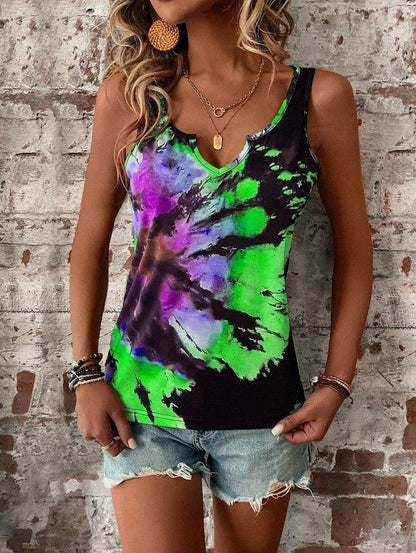 Cheky - Printed Painted V-neck Open Vest Top