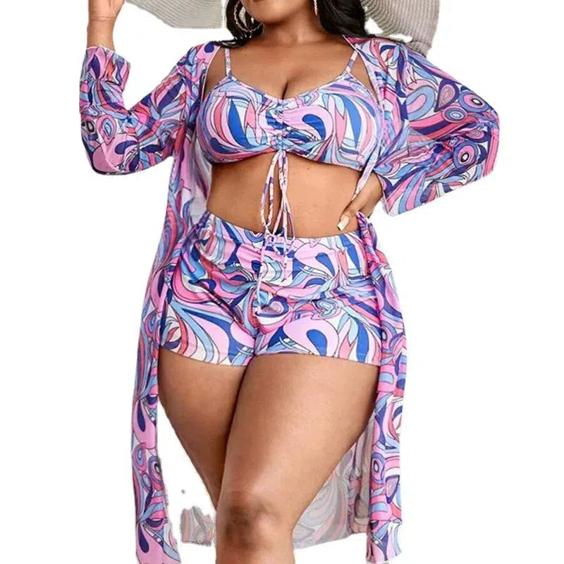 Cheky - 2024 New Plus Big Size Swimwear For Women Swimsuit Large Bathing Suits Three-Piece Push Up Bikini Set Sexy Separate Stylish