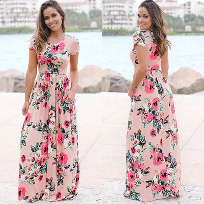 Cheky - Pink Floral Boho Maxi Dress - Summer 2022 Beach Party Wear