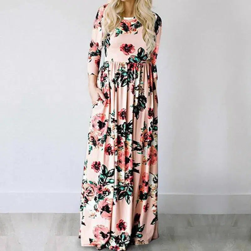 Cheky - Pink Floral Boho Maxi Dress - Summer 2022 Beach Party Wear