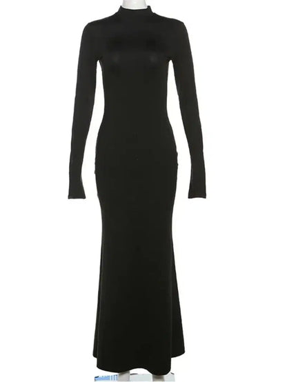 Cheky - Laxsesu Backless Sexy Maxi Dress Women's Long Sleeve Bodycon Black Autumn Dress Elegant Party Evening Dresses for Women