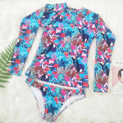 Cheky - 2022 Long Sleeve Swimsuit Floral Print Bikini Bathing Suit Women Biquini Tankini Set Two-Piece Suits Swimwear Female Bikinis