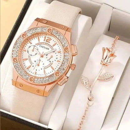 Cheky - Watches Set Luxury Rhinestone Women Fashion Elegant Wristwatch Quartz Watch For Girl Ladies Clock Relogio Feminino