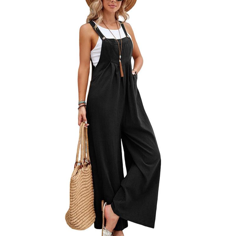 Cheky - Women Long Bib Pants Overalls Casual Loose Rompers Jumpsuits With Pockets