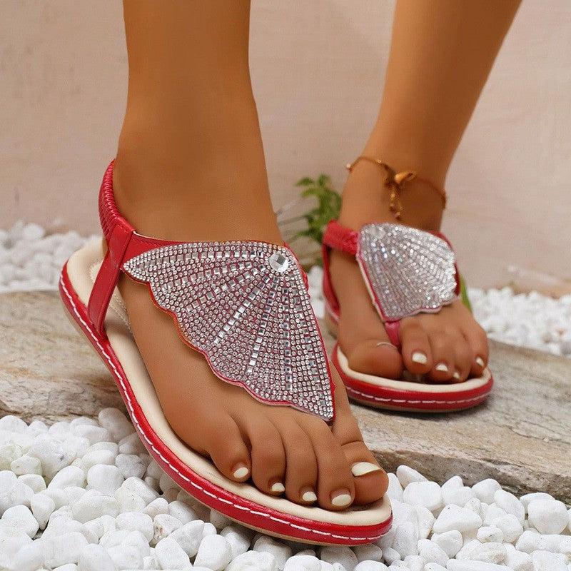 Cheky - New Rhinestone Shell Flip-Flops Sandals Summer Beach Shoes For Women Fashion Casual Low Heel Flat Slides Slippers