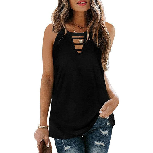 Cheky - Hollow Sleeveless Casual Vest Tshirt Women