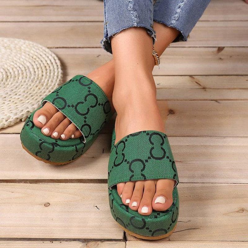 Cheky - Print Thick-soled Flat Slippers Summer Fashion Casual Outdoor Beach Shoes For Women