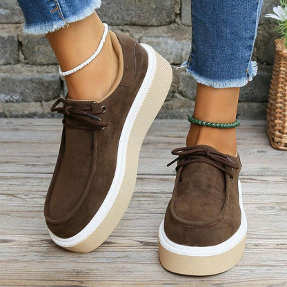 Cheky - New Thick Bottom Lace-up Flats Women Solid Color Casual Fashion Lightweight Walking Sports Shoes