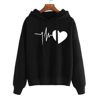 Cheky - Heart Print Streetwear Hoodies Women Sweatshirt Spring Autumn Long Sleeve Hoodie Clothes