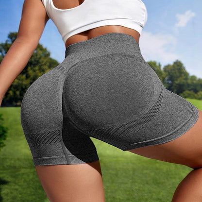 Cheky - Women Sport Seamless Short Leggings High Waist Elastic Solid Yoga Leggings Ftness Gym Trainning Joggings Pants