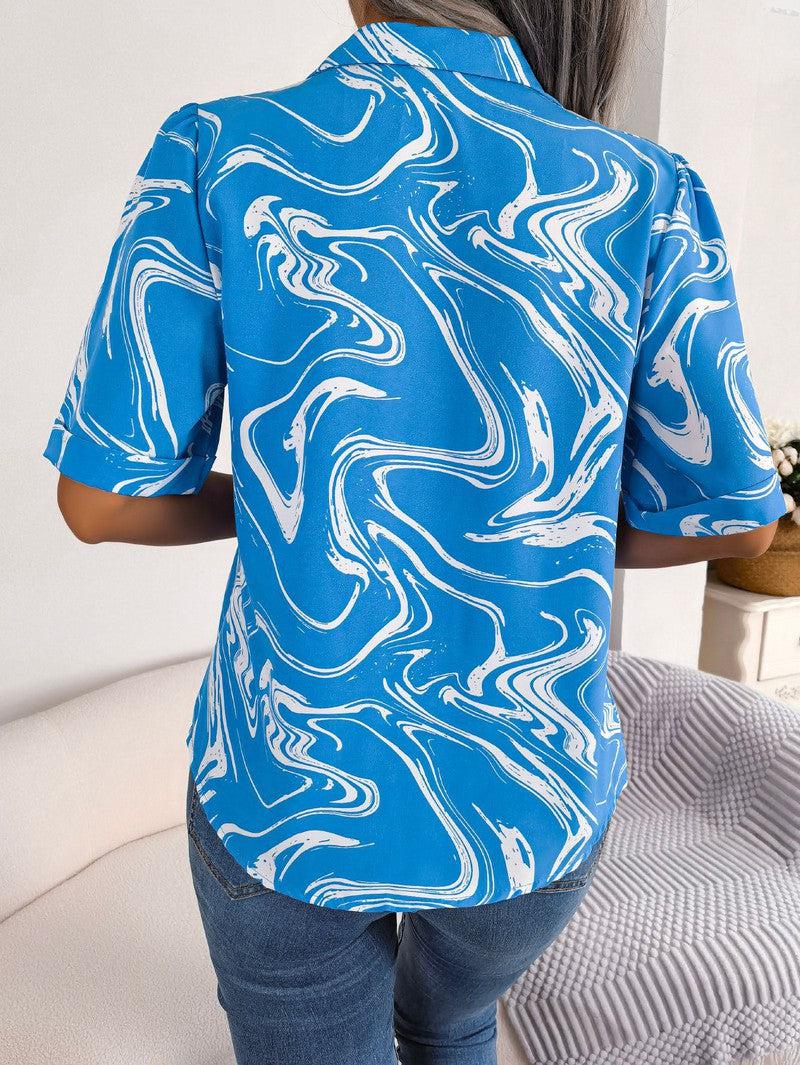 Cheky - Fashion Tie Dye Printed Short Sleeve Shirt Summer Casual Lapel Shirt Tops For Womens Clothing