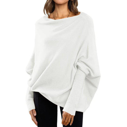 Cheky - Loose Bat Sleeve Sweater Tops Simple Casual Fashion Versatile Solid Color Round Neck Sweater For Women