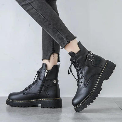 Cheky - British style Martin boots women thick-soled Harajuku black short boots