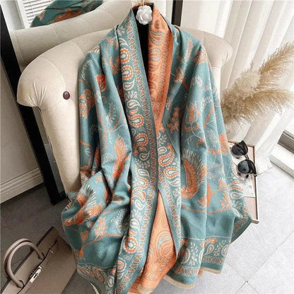 Cheky - Cashmere-like Short Beard Flower Scarf Warm Versatile Jacquard