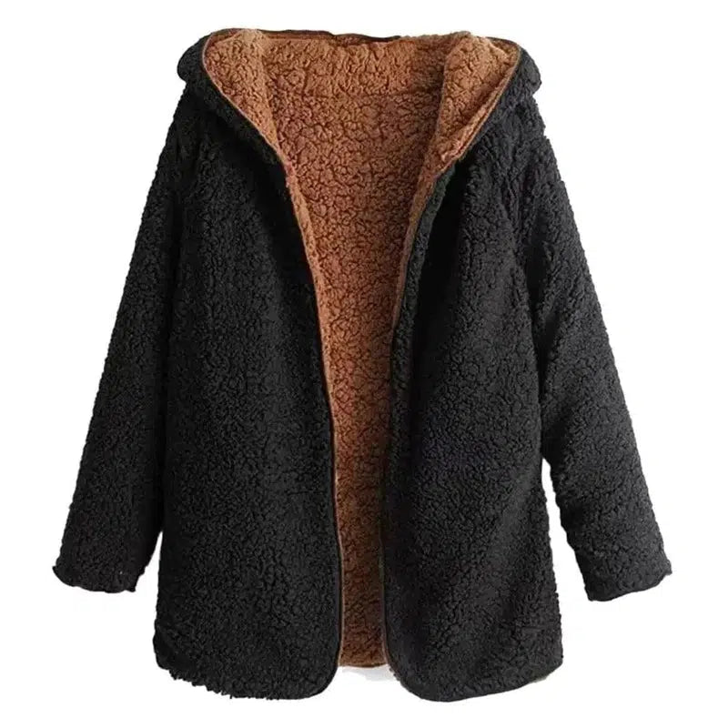 Cheky - Hooded lamb fur coat loose texture female coat