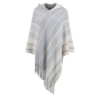 Cheky - Knitted Tassel Shawl Cape Women