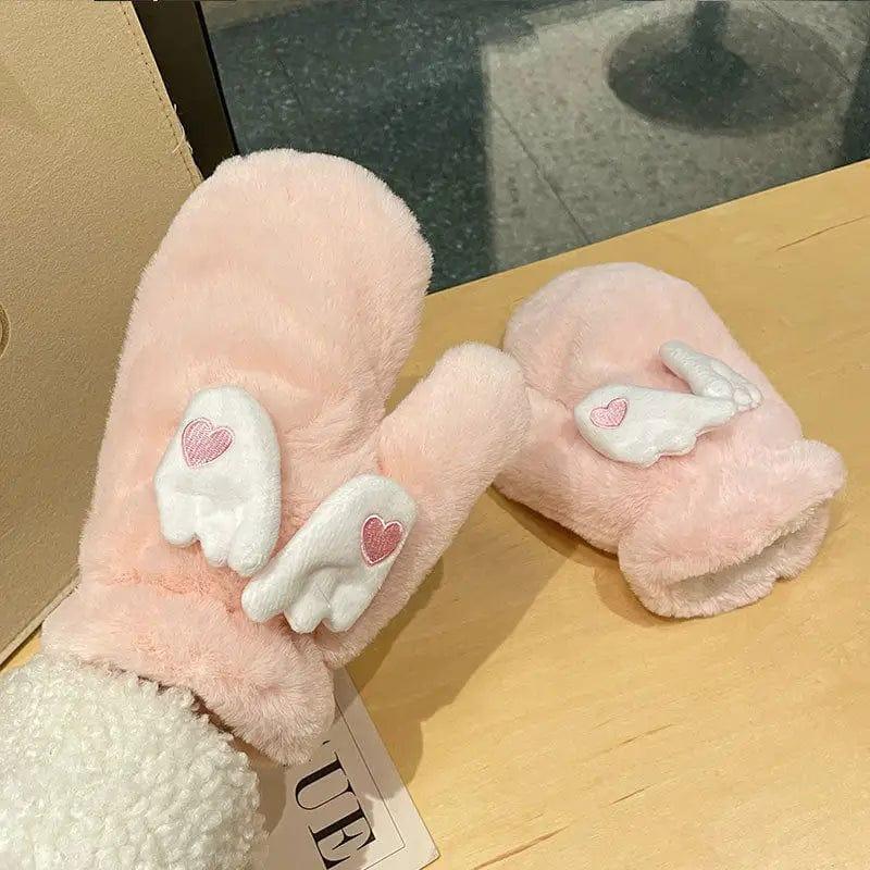 Cheky - Korean Style Cute Moving Wings Gloves For Women Autumn And Winter