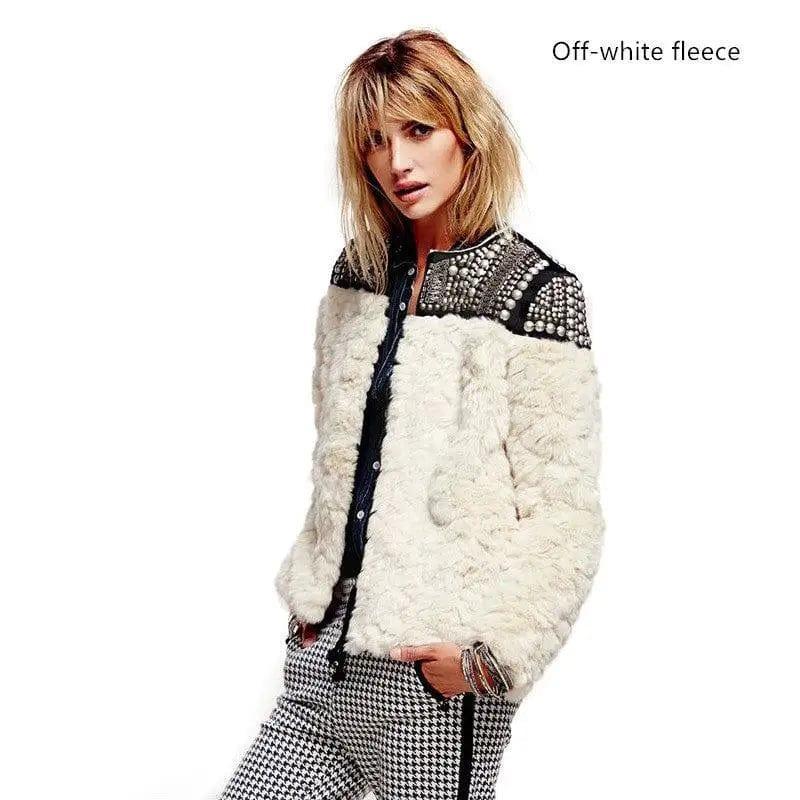 Cheky - Lamb Wool Beaded Fur Short Coat Thickened Cashmere