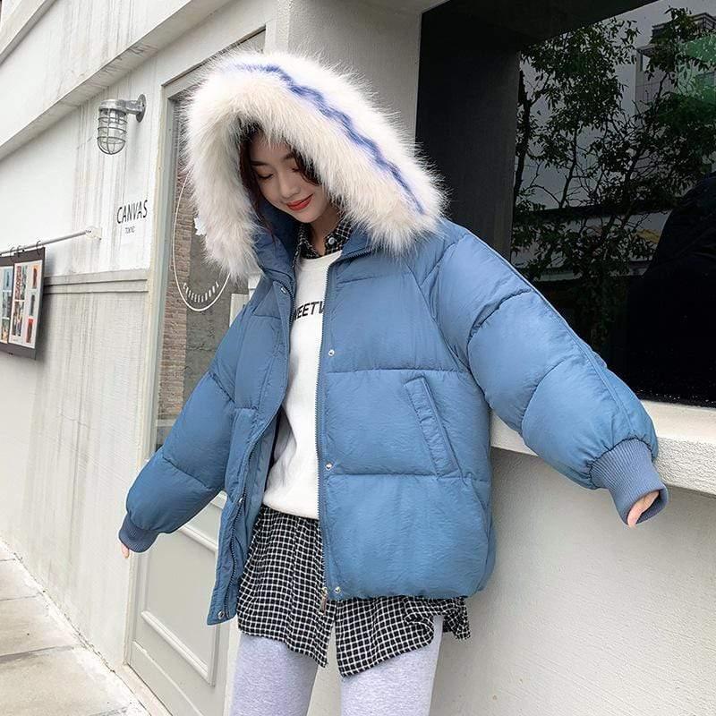 Cheky - Large fur collar cotton coat