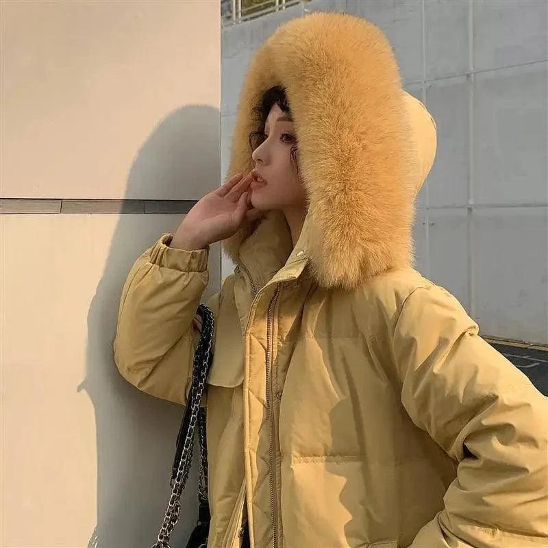 Cheky - Large fur collar down jacket women