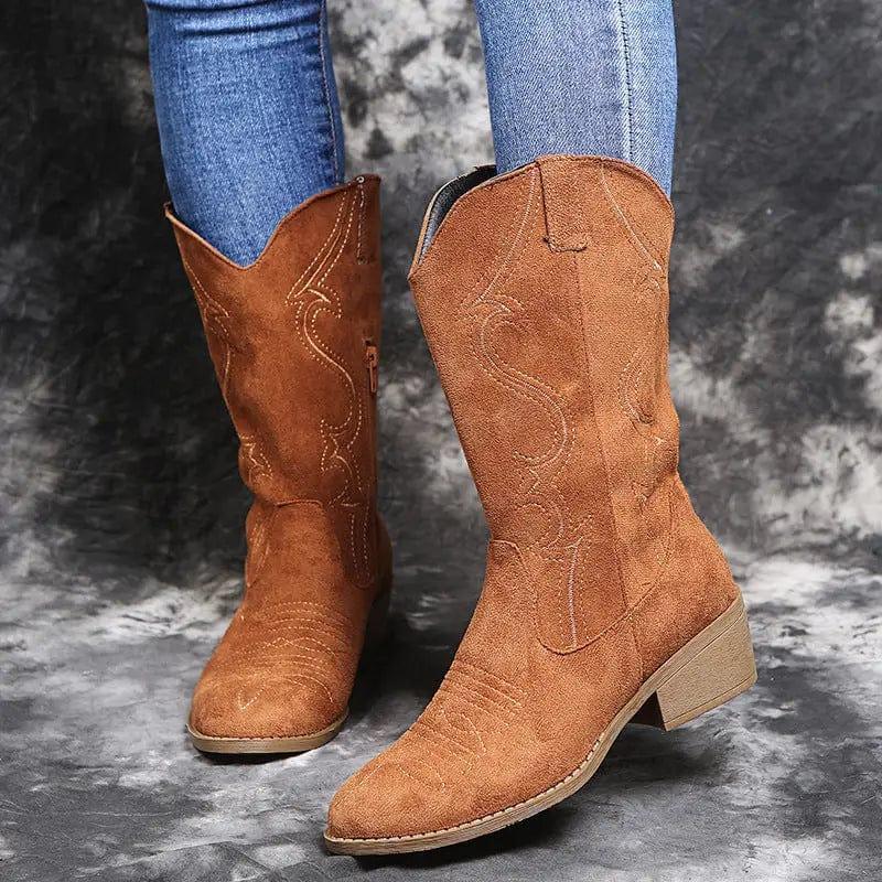 Cheky - Large size low heel women boots WISH women's leather boots