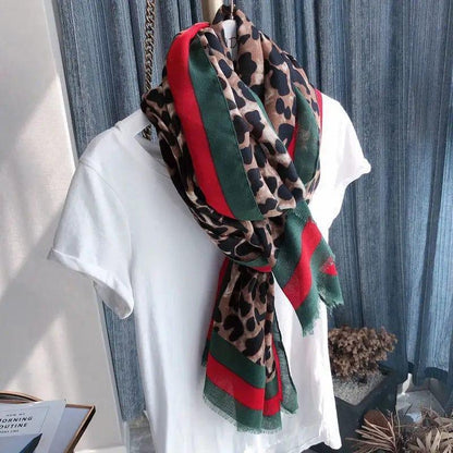 Cheky - Leopard Scarf Spring And Autumn Korean Version Of Female Everything Thin Cotton Feel