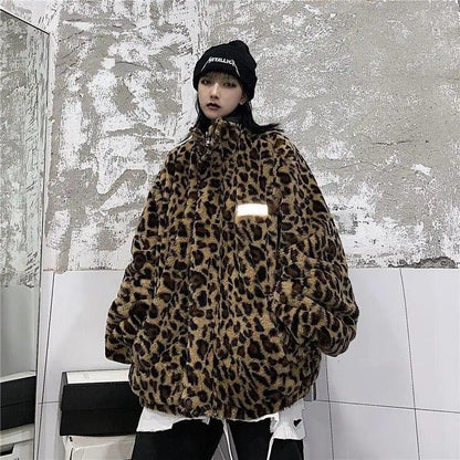 Cheky - Loose Leopard Print Double-sided Trendy Reflective Jacket