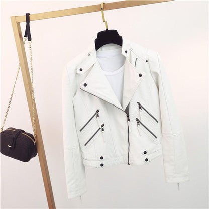 Cheky - PU Leather Motorcycle Short Slim Small Coat