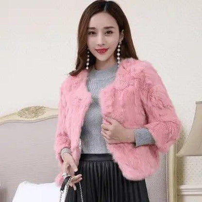 Cheky - Rabbit fur grass imported seven-quarter sleeve short coat