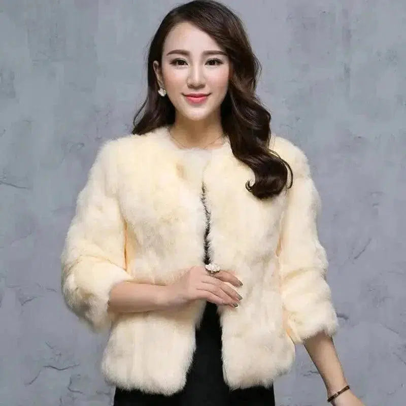 Cheky - Rabbit fur grass imported seven-quarter sleeve short coat